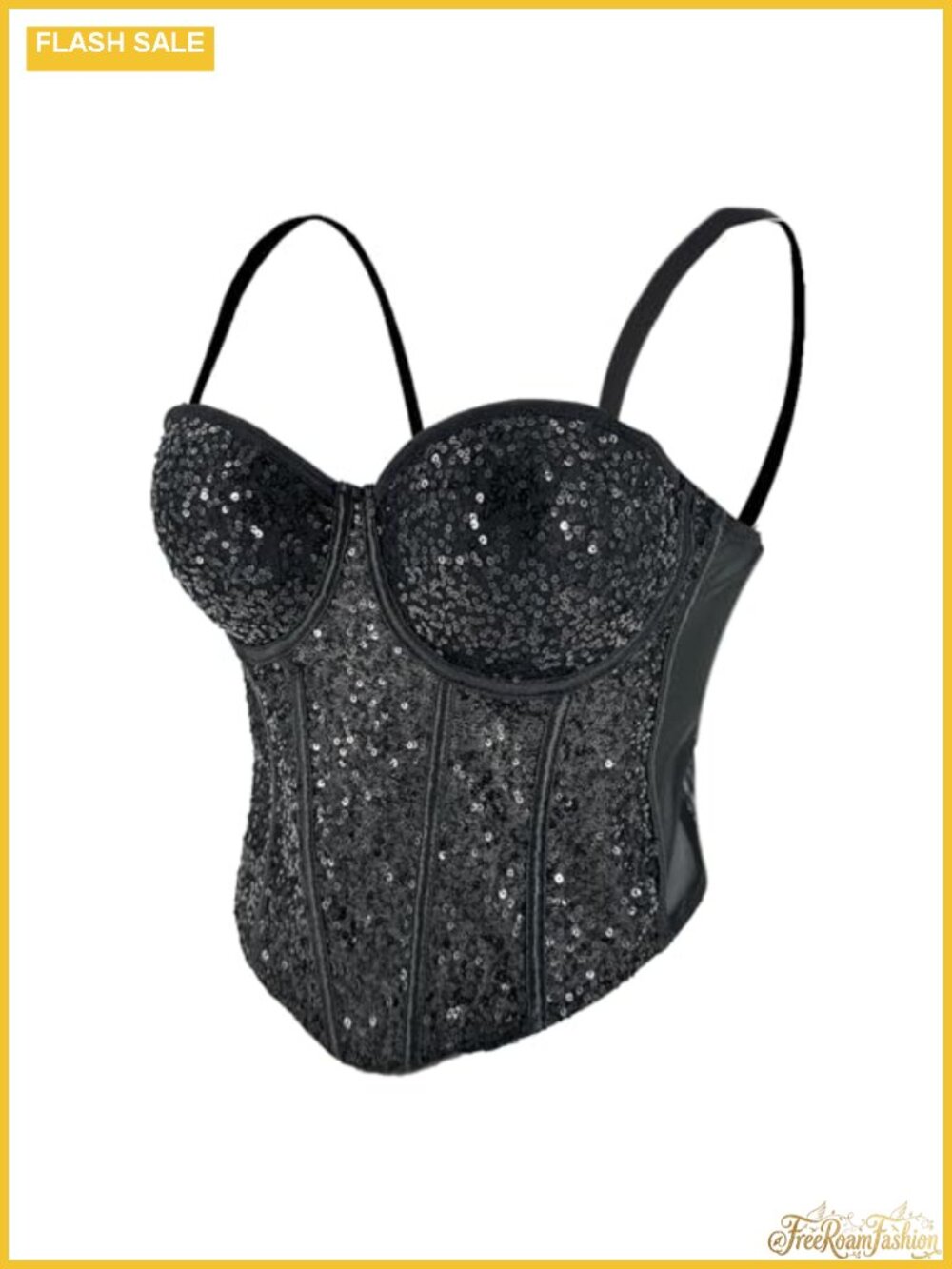 Sequin Sheer Mesh Bustier Corset Top Padded Detachable Straps